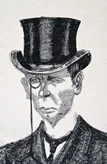 Jugendstil Prints: Sketch of a mature man wearing monocle and top hat