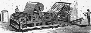 Teamwork Prints: Sketch of Men with Early Printing Press Machinery