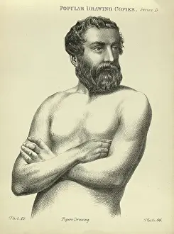 Life Study Prints: Sketching, drawing bare chested man with beard