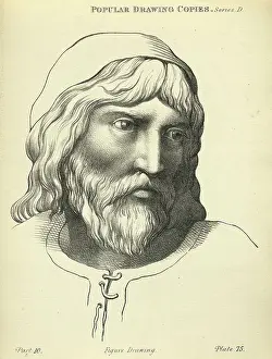 Sketching human face, detail of mature man's face, beard moustache, Victorian art figure drawing copies 19th Century