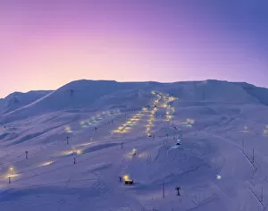 Ski slopes at twilight, Akureyri, Iceland