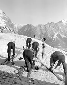 Skiers Lacing Up For a Practice Run
