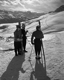 Skis Prints: Skiers Standing on Base at Mountain