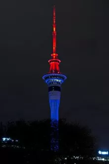 Skytower at night, Freemans Bay, Auckland, Auckland Region, New Zealand