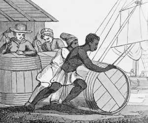 Laboring Prints: Slave Rolling Barrel Aboard Ship