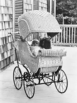 Infant Prints: Sleeping Baby in Carriage on Porch