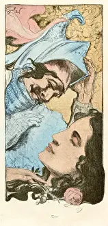 Sleeping beauty knight kissing princess art nouveau 1898