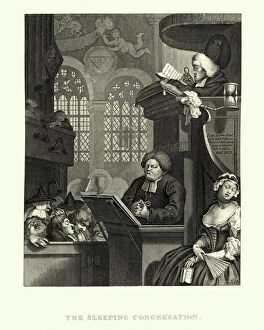 William Hogarth (1697-1764) Gallery: The Sleeping Congregation, William Hogarth