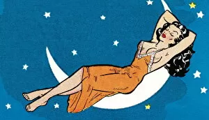 Sleeping woman on the moon