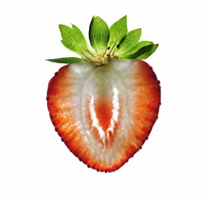 Thin slice of strawberry on white