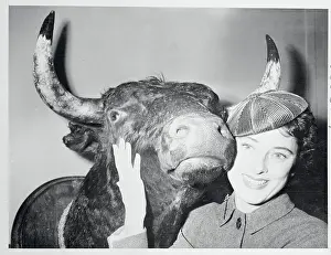 Sloan Simpson Posing with a Bull's Head