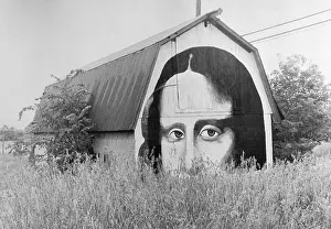 Paint Prints: Small Barn With Mona Lisa Painted on Side