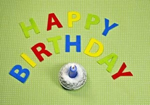 Images Dated 18th November 2012: Small birthday cake and the words Happy Birthday