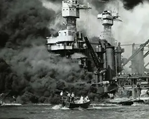 Rescue Prints: Small Boat Rescues Men From Burning Ship