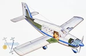 Small, fixed-wing aircraft, cross-section, elevated view