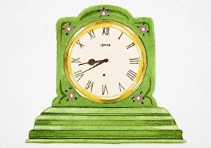 Images Dated 17th February 2007: Small, green clock with Roman numerals on face