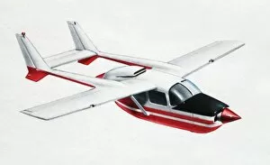 Small red and white aeroplane, side view