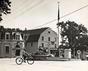 Small town scene at crossroads