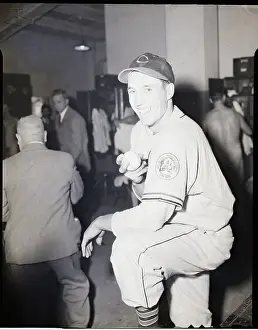 Smiling Bob Feller Posing W/Baseball