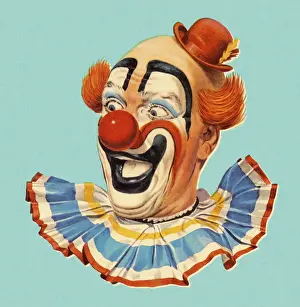 Blue Background Prints: Smiling Clown Head Shot
