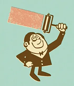 Smiling Man Painting With Roller