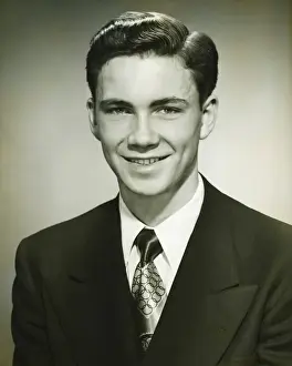 Dark Hair Prints: Smiling man posing in studio, (B&W), (Close-up), (Portrait)
