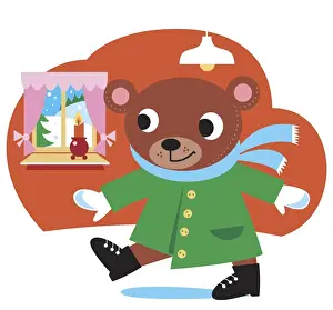 Fashions Prints: Smiling teddy bear in green coat