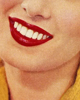 Smiling Woman Wearing Red Lipstick