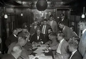 Governor Prints: Smith Gives Interview Aboard Special Train