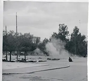 Smoke over Athens Citizens and Police During Violent Protest