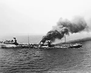 Tanker Prints: Smoke Billows From Torpedoed Tanker