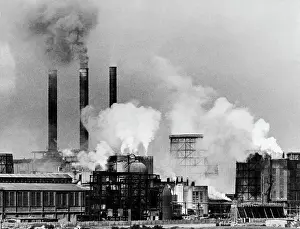 Air Pollution Prints: Smoke Rising from Factory Smokestacks