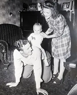 Stan Musial Prints: S.Musial W/Son On His Back & Wife Helps