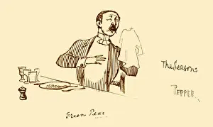Sneezing man eating dinner with too much pepper