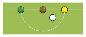 Leisure Games Prints: Snooker balls on baulk line, and cue ball within the D