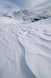 Surface Gallery: Snow drifts in front of Mt Kleine Gaisl, 2859m, Fanes-Sennes-Prags Nature Park, Dolomites, Italy