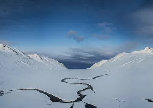 Images Dated 18th January 2016: Snowy landscape in a fjord, Iceland