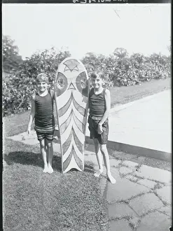 Westbury Prints: Socialite Children Posing with Their Surf Board