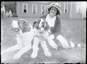 Society Woman with Prize Winning Saint Bernards