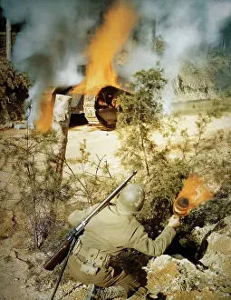 Soldier in Action to Destroy Tank