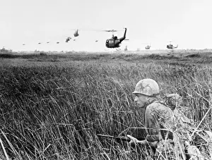 Soldier Crouching in Mekong Delta, Vietnam