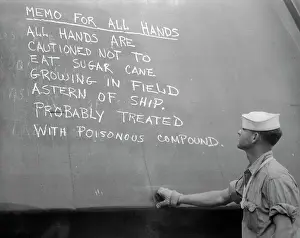 Honolulu Prints: Soldier Facing Blackboard with Warning Message for Troops