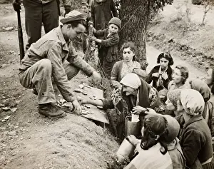 Huty32306 Prints: Soldier Gives Food To Italian Women And Children