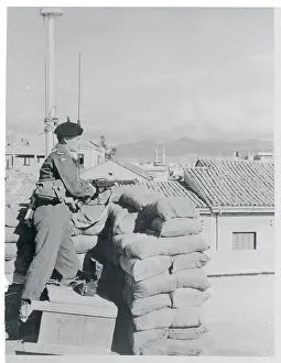 Nicosia Prints: Soldier Standing Behind Barricade