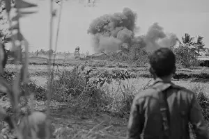 Air Raid Prints: Soldier Watching Explosion During Vietnam War