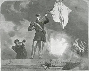 Soldier Waving Flag with Another Playing Bugle