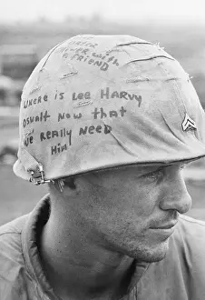 Helmet Prints: Soldier Wearing a Helmet with an Inscription