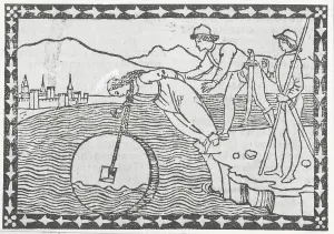 Abuse Prints: Soldiers drowning woman with millstone tied around her neck