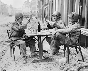 Wine Prints: Three US Soldiers Liberate a Bottle of Wine, France 1944