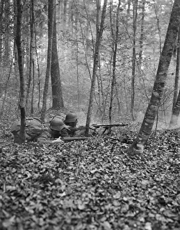 Soldiers Lying in Ambush Position Within Forest